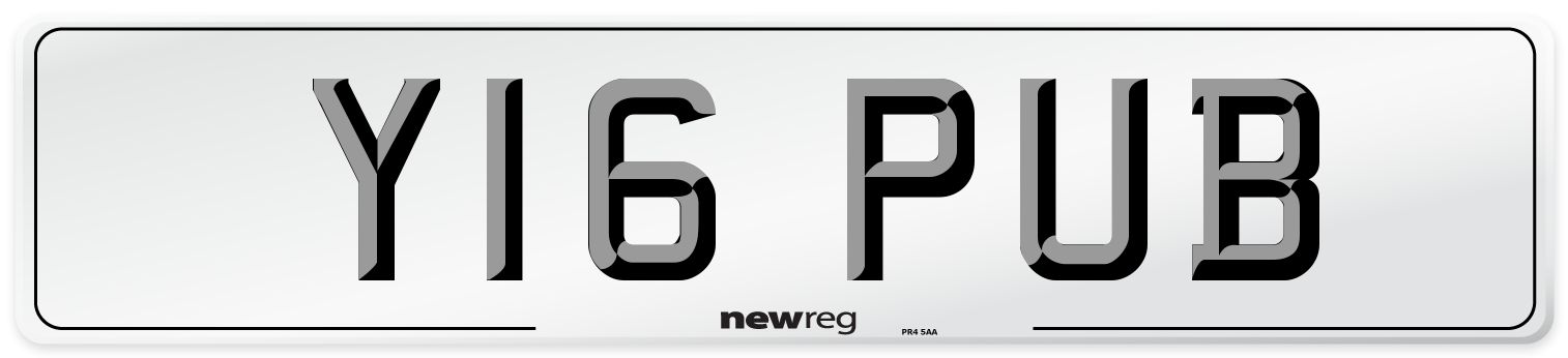 Y16 PUB Number Plate from New Reg